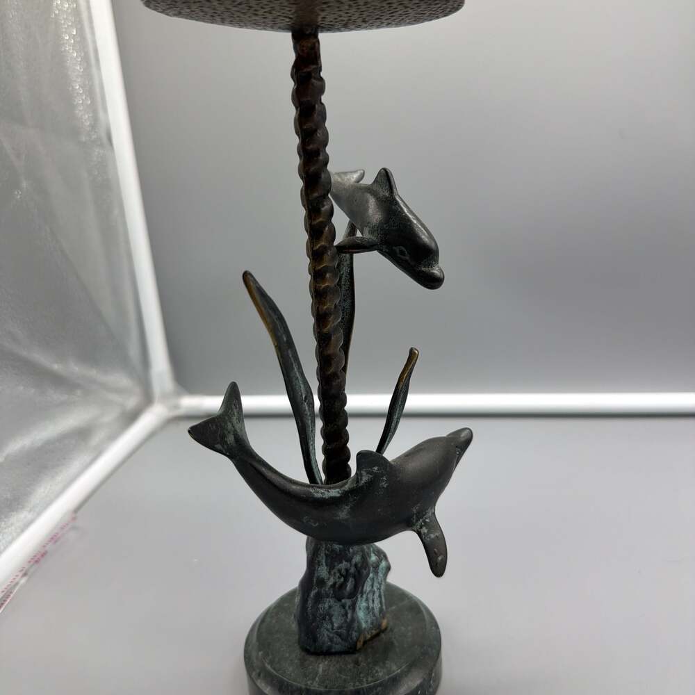 Vintage SPI Gallery Bronze Dolphin‎ Candle Holder on Marble Base